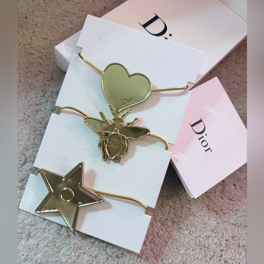 Dior Metallic Gold Star, Heart, and Bee Hair Rubber Band Accessories
